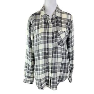 Lucky Brand Plaid Button Up Shirt Soft Modal Blend Size Medium Black White